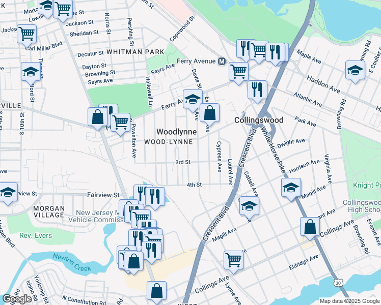 map of restaurants, bars, coffee shops, grocery stores, and more near 220 Linden Avenue in Oaklyn