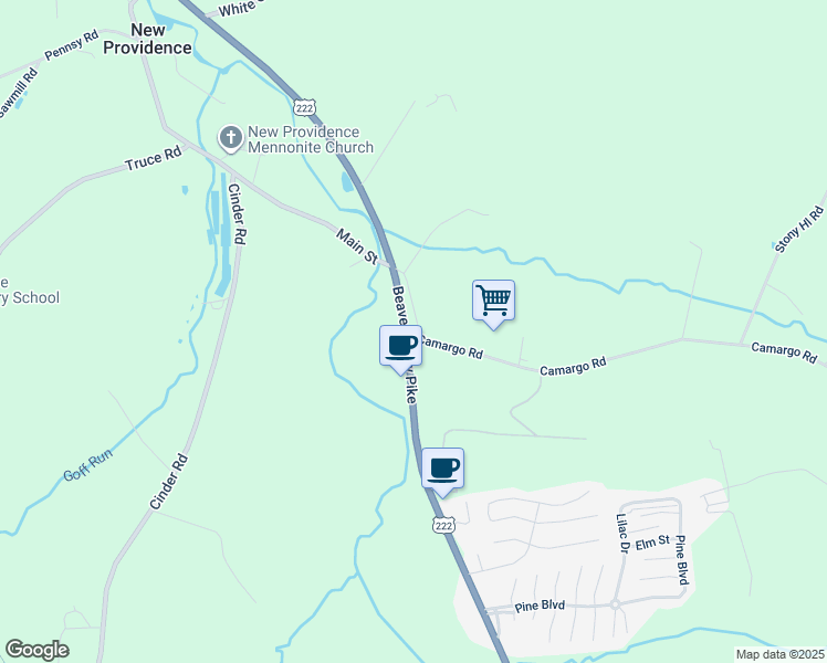 map of restaurants, bars, coffee shops, grocery stores, and more near Camargo Road in New Providence