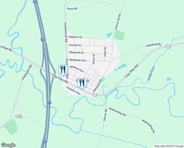 map of restaurants, bars, coffee shops, grocery stores, and more near 9 Ford Road in Senecaville