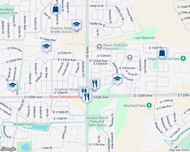 map of restaurants, bars, coffee shops, grocery stores, and more near 5703 121st Place in Brighton