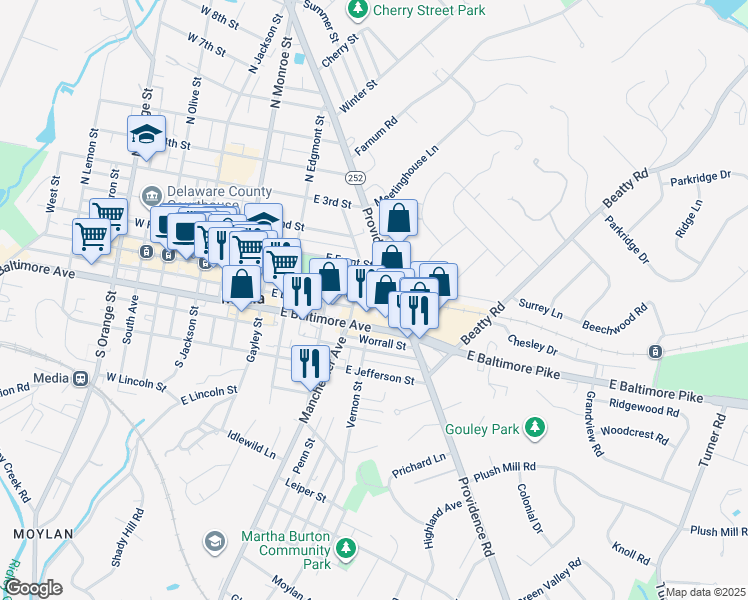 map of restaurants, bars, coffee shops, grocery stores, and more near in Media