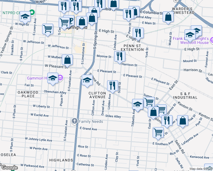 map of restaurants, bars, coffee shops, grocery stores, and more near 316 Selma Road in Springfield
