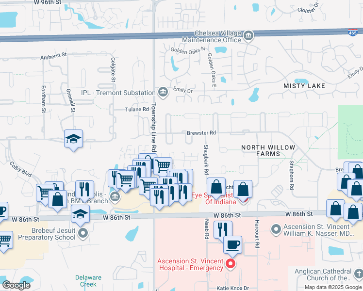 map of restaurants, bars, coffee shops, grocery stores, and more near 8914 Pinyon Court in Indianapolis