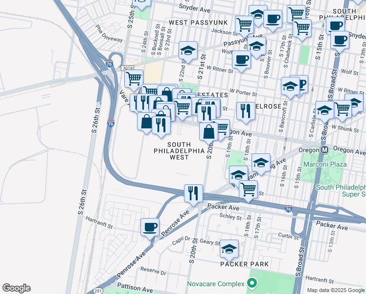 map of restaurants, bars, coffee shops, grocery stores, and more near in Philadelphia