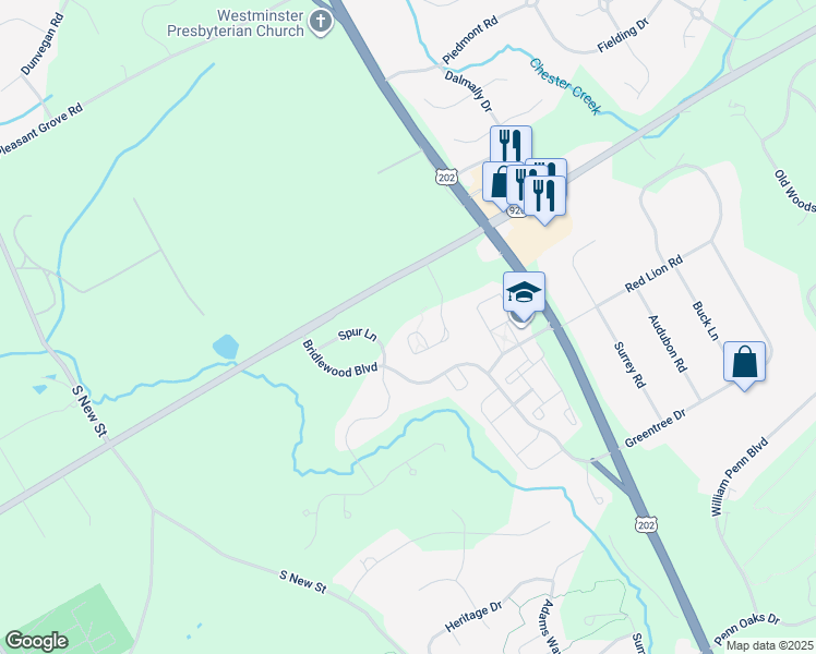 map of restaurants, bars, coffee shops, grocery stores, and more near 261 Caleb Drive in West Chester