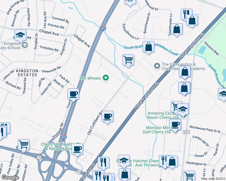map of restaurants, bars, coffee shops, grocery stores, and more near 1916 Old Cuthbert Road in Cherry Hill