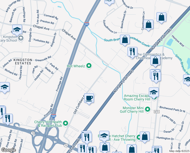 map of restaurants, bars, coffee shops, grocery stores, and more near 1916 Old Cuthbert Road in Cherry Hill