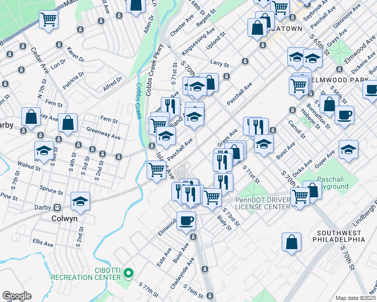 map of restaurants, bars, coffee shops, grocery stores, and more near 2311 Lloyd Street in Philadelphia