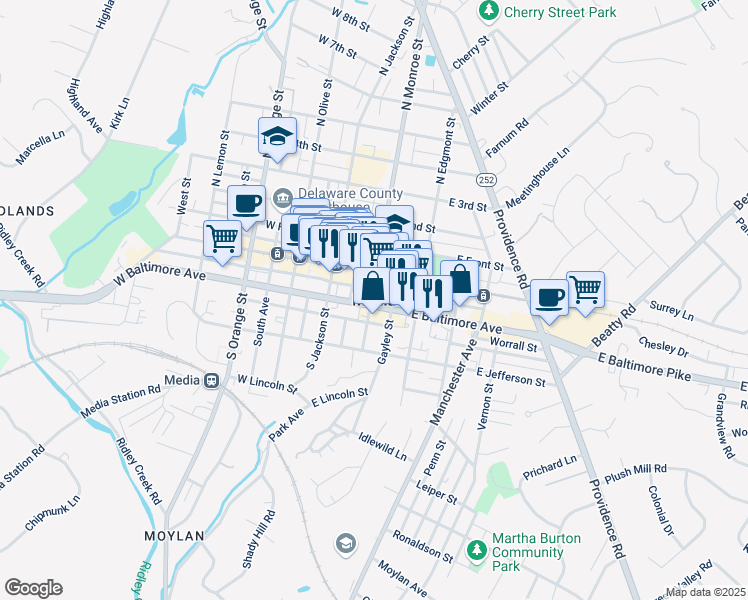 map of restaurants, bars, coffee shops, grocery stores, and more near in Media