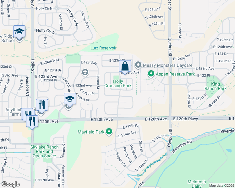 map of restaurants, bars, coffee shops, grocery stores, and more near 12134 Newport Drive in Brighton