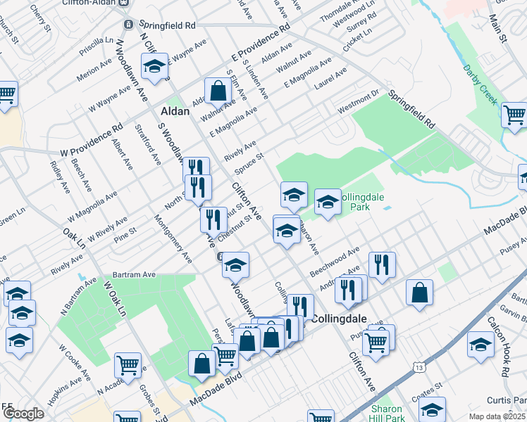 map of restaurants, bars, coffee shops, grocery stores, and more near 718 Clifton Avenue in Collingdale