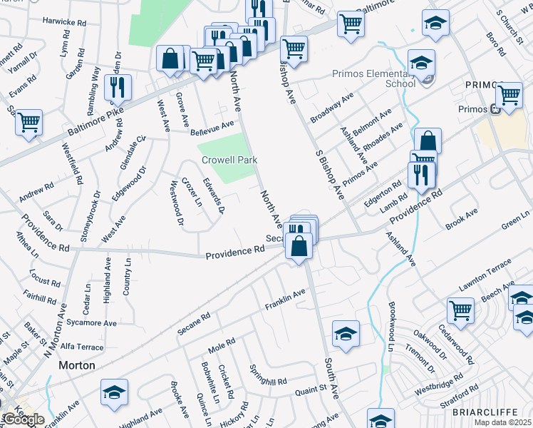 map of restaurants, bars, coffee shops, grocery stores, and more near 316 North Avenue in Delaware County