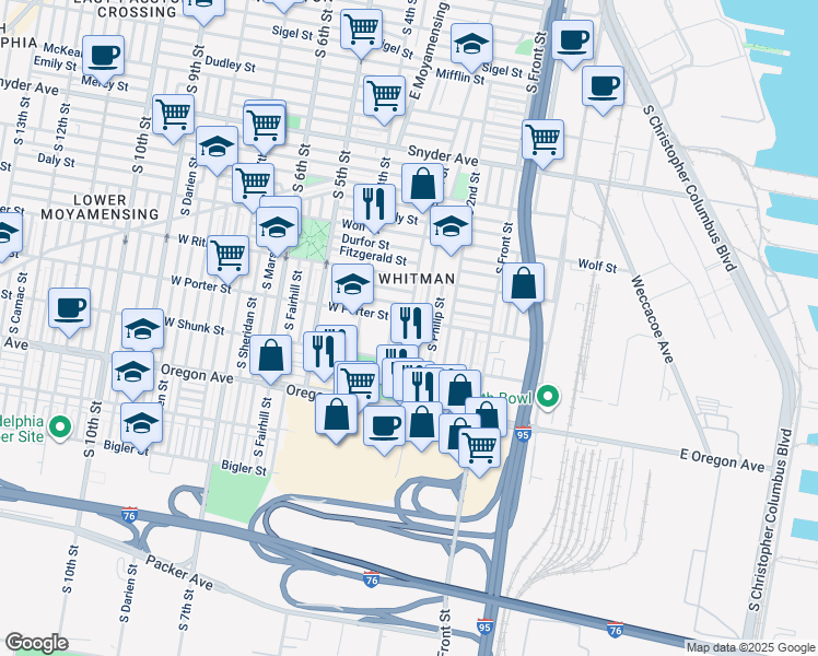map of restaurants, bars, coffee shops, grocery stores, and more near 2519 South 3rd Street in Philadelphia