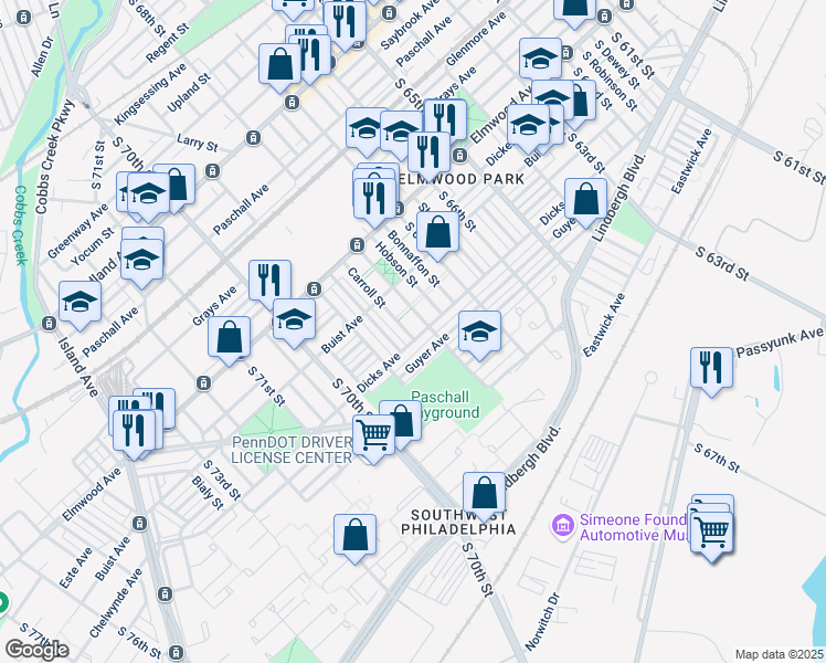 map of restaurants, bars, coffee shops, grocery stores, and more near 2657 Carroll Street in Philadelphia