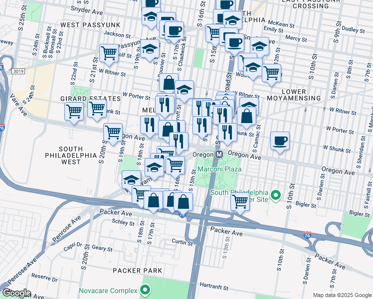 map of restaurants, bars, coffee shops, grocery stores, and more near 2709 South Mole Street in Philadelphia