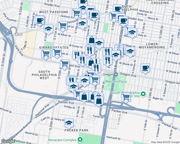 map of restaurants, bars, coffee shops, grocery stores, and more near 2716 South Smedley Street in Philadelphia