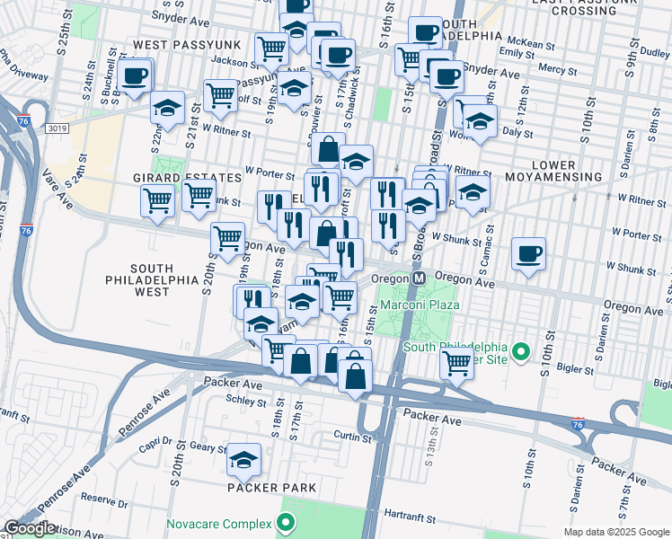 map of restaurants, bars, coffee shops, grocery stores, and more near 2713 South Smedley Street in Philadelphia