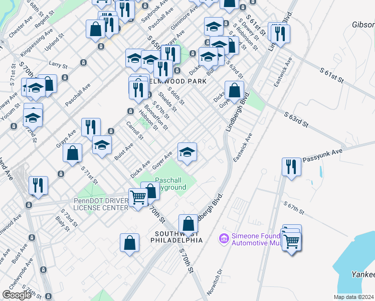 map of restaurants, bars, coffee shops, grocery stores, and more near 6716 Dorel Street in Philadelphia