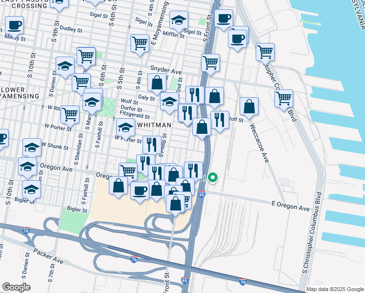 map of restaurants, bars, coffee shops, grocery stores, and more near 113 West Porter Street in Philadelphia
