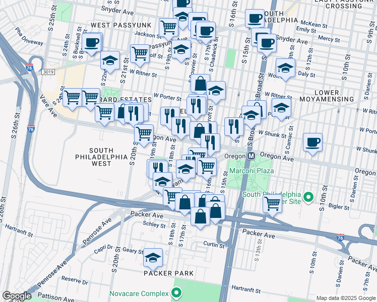 map of restaurants, bars, coffee shops, grocery stores, and more near 2722 South 17th Street in Philadelphia