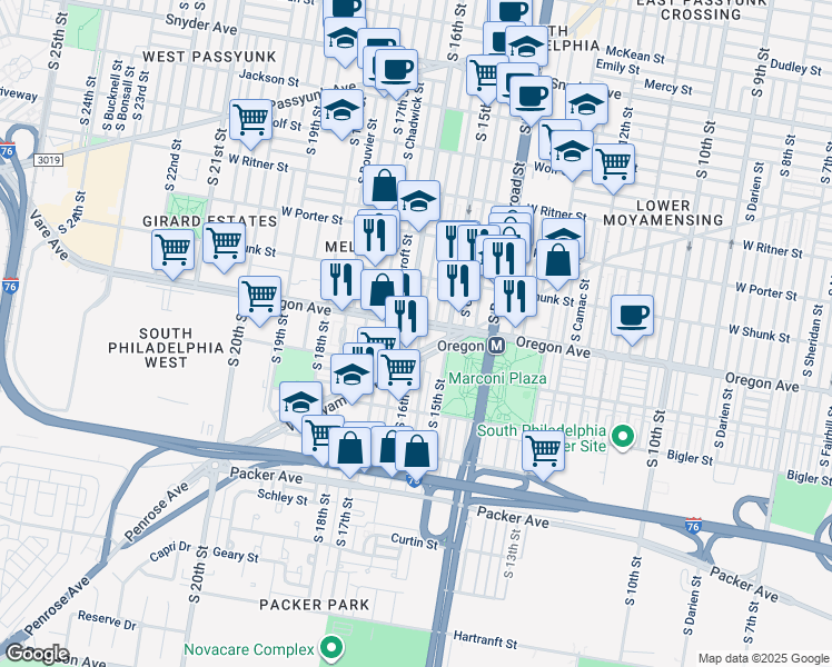 map of restaurants, bars, coffee shops, grocery stores, and more near 2708 South Mole Street in Philadelphia