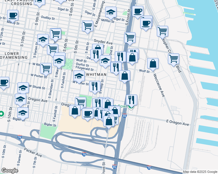 map of restaurants, bars, coffee shops, grocery stores, and more near 137 West Porter Street in Philadelphia