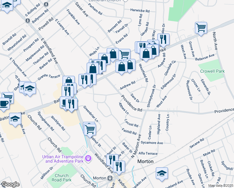 map of restaurants, bars, coffee shops, grocery stores, and more near 146 Althea Lane in Morton