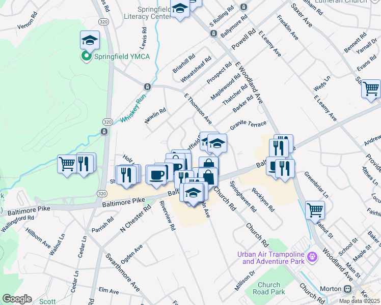 map of restaurants, bars, coffee shops, grocery stores, and more near 587 Sheffield Dr in Springfield