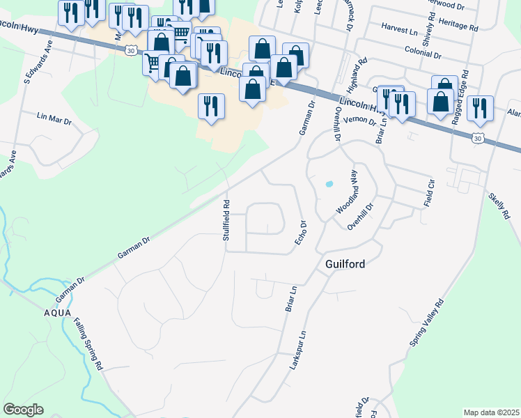map of restaurants, bars, coffee shops, grocery stores, and more near 161 Pheasant Circle in Chambersburg