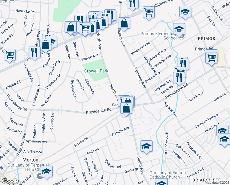 map of restaurants, bars, coffee shops, grocery stores, and more near 333 North Avenue in Clifton Heights
