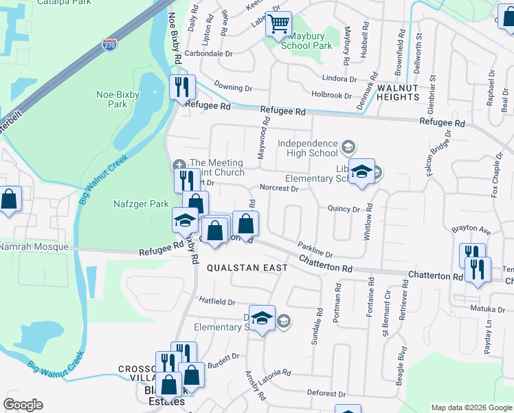 map of restaurants, bars, coffee shops, grocery stores, and more near 5029 Silverton Drive in Columbus