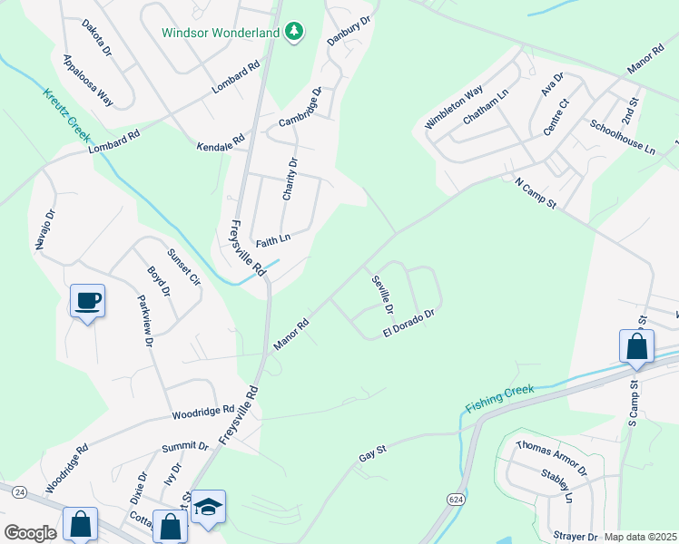 map of restaurants, bars, coffee shops, grocery stores, and more near 145 Manor Road in Red Lion