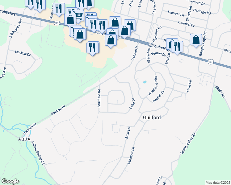 map of restaurants, bars, coffee shops, grocery stores, and more near 161 Pheasant Circle in Chambersburg