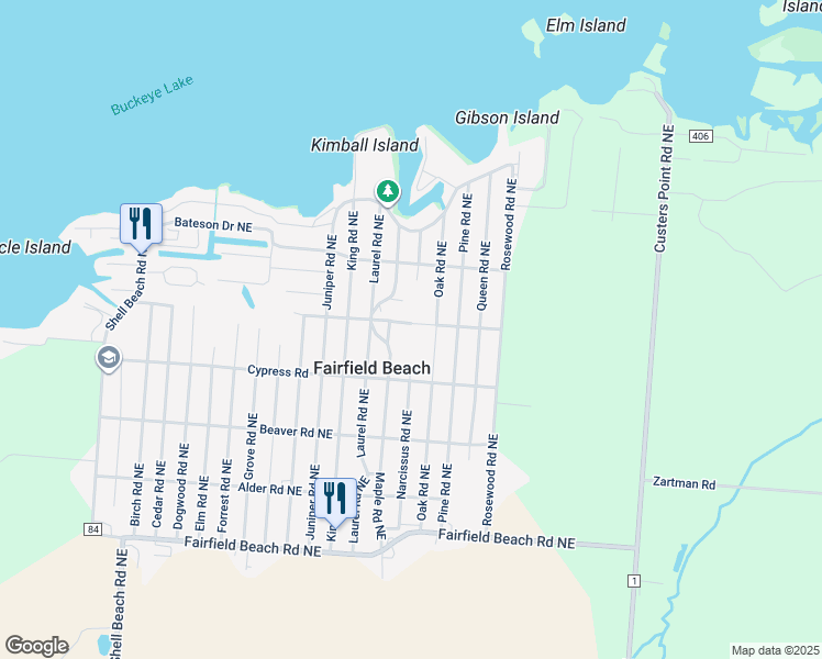 map of restaurants, bars, coffee shops, grocery stores, and more near 5620 Cypress Road in Thornville