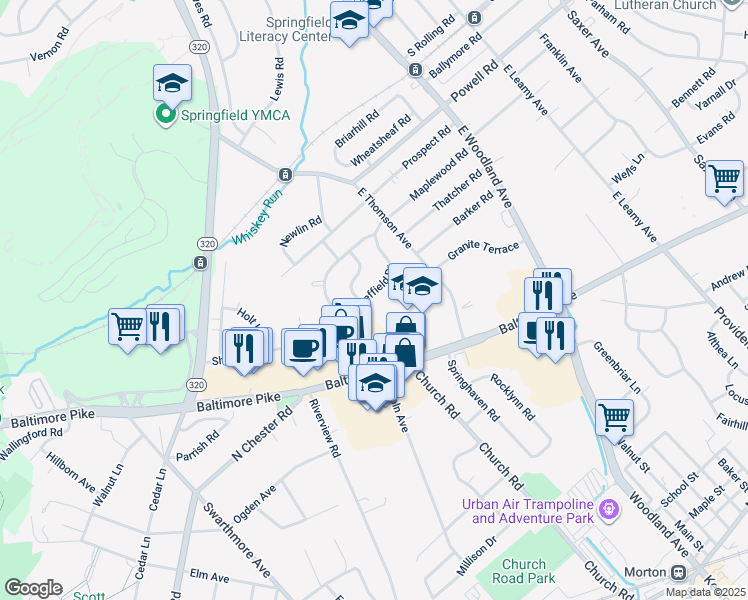 map of restaurants, bars, coffee shops, grocery stores, and more near 581 Sheffield Drive in Springfield