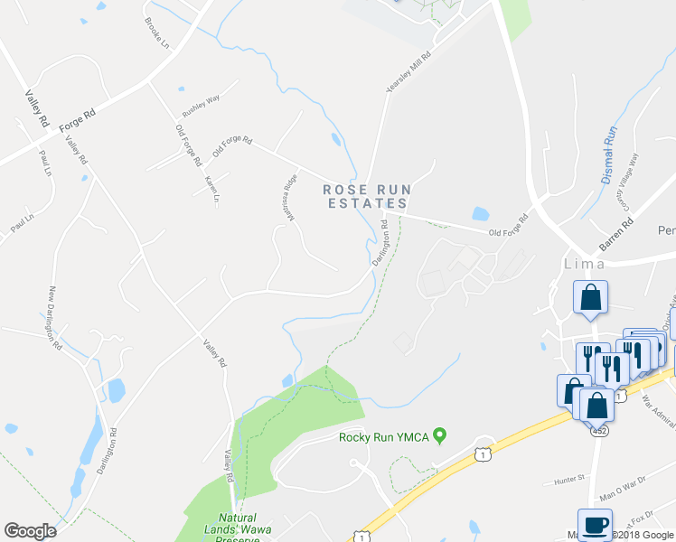 map of restaurants, bars, coffee shops, grocery stores, and more near 445 Mattrissa Ridge in Media
