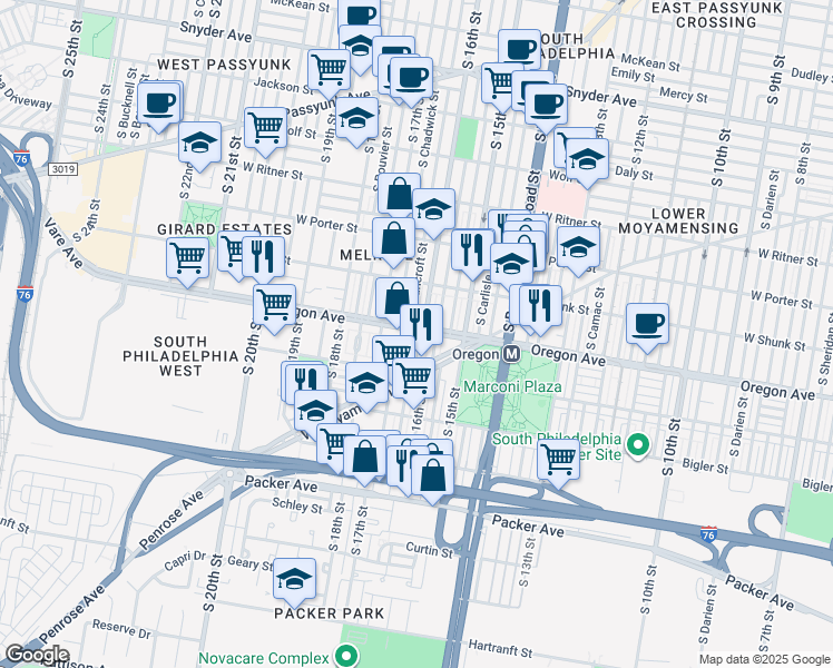 map of restaurants, bars, coffee shops, grocery stores, and more near 2700 South Smedley Street in Philadelphia