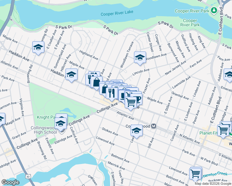 map of restaurants, bars, coffee shops, grocery stores, and more near 646 Haddon Avenue in Collingswood