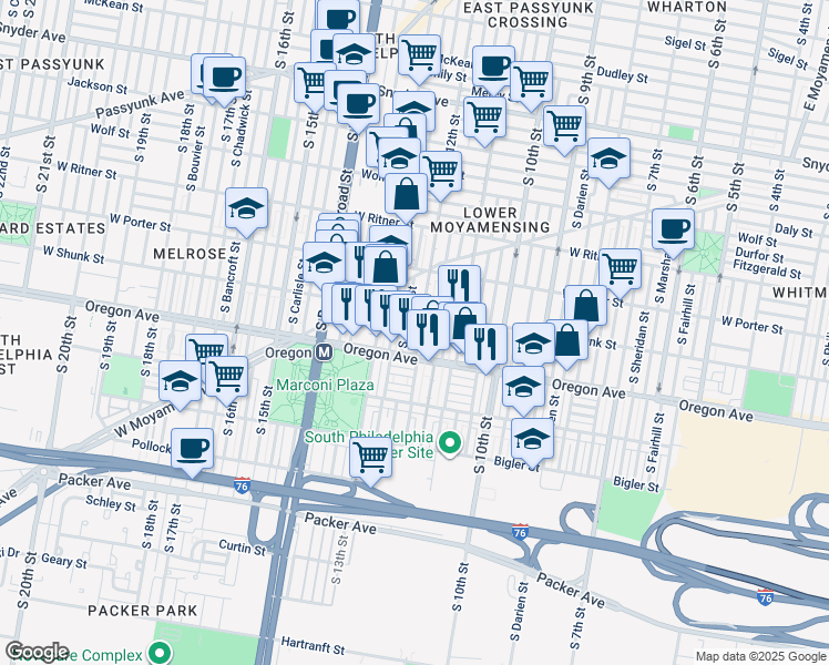 map of restaurants, bars, coffee shops, grocery stores, and more near 2626 South 12th Street in Philadelphia