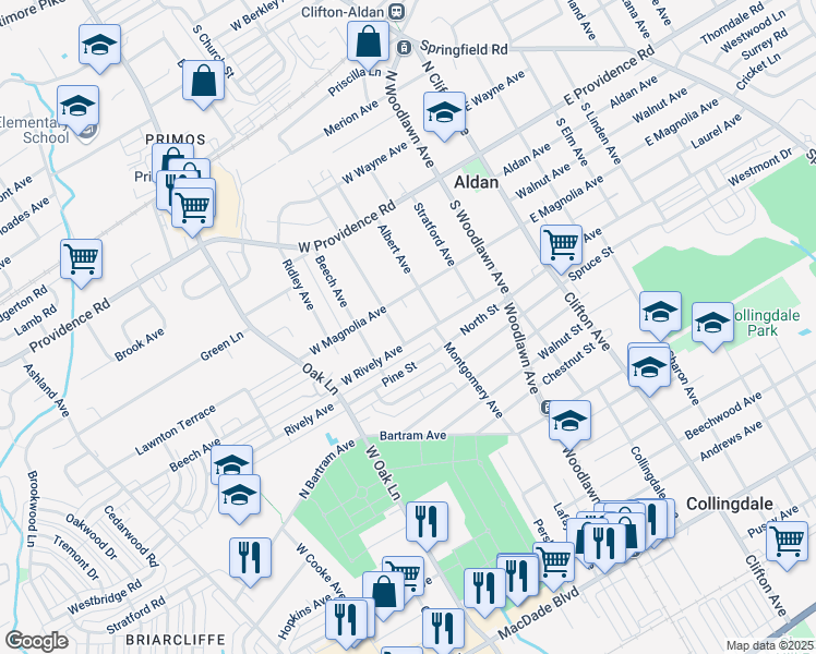 map of restaurants, bars, coffee shops, grocery stores, and more near 236 Rively Avenue in Glenolden