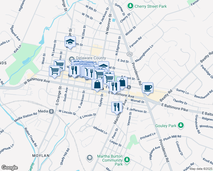 map of restaurants, bars, coffee shops, grocery stores, and more near in Media