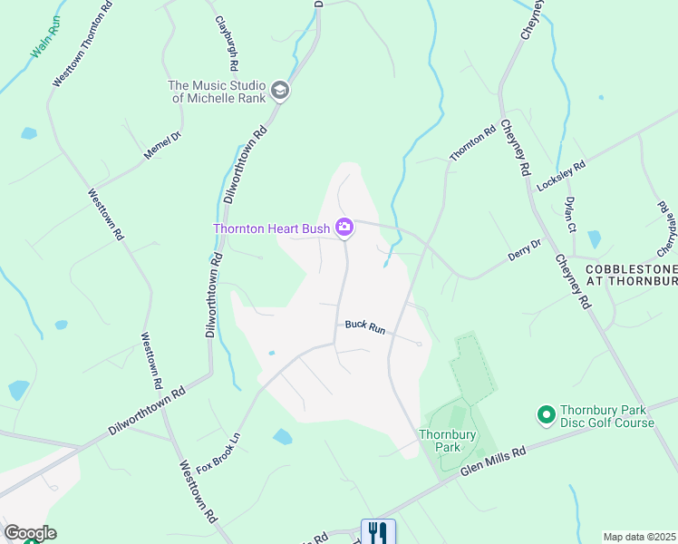 map of restaurants, bars, coffee shops, grocery stores, and more near 21 Country Run in Thornton