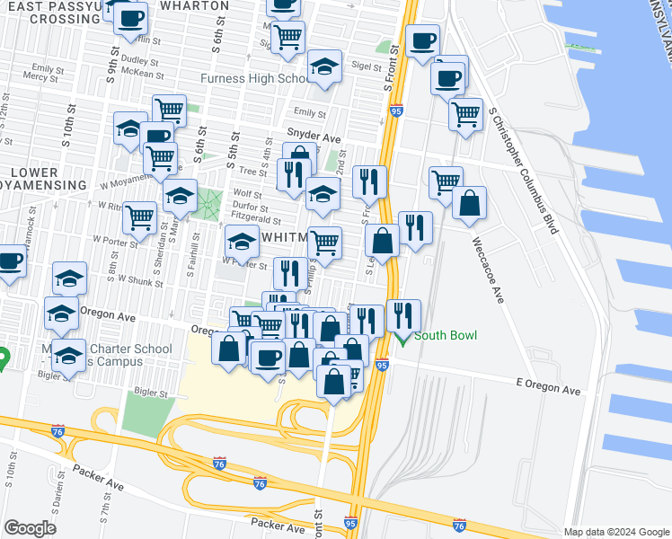 map of restaurants, bars, coffee shops, grocery stores, and more near 134 Roseberry Street in Philadelphia