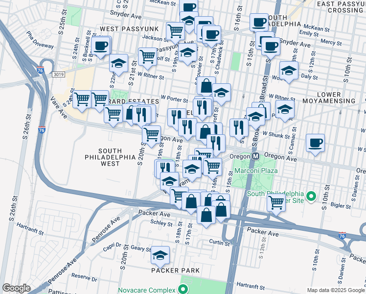 map of restaurants, bars, coffee shops, grocery stores, and more near 2715 South 18th Street in Philadelphia