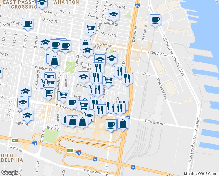 map of restaurants, bars, coffee shops, grocery stores, and more near 152 Roseberry Street in Philadelphia