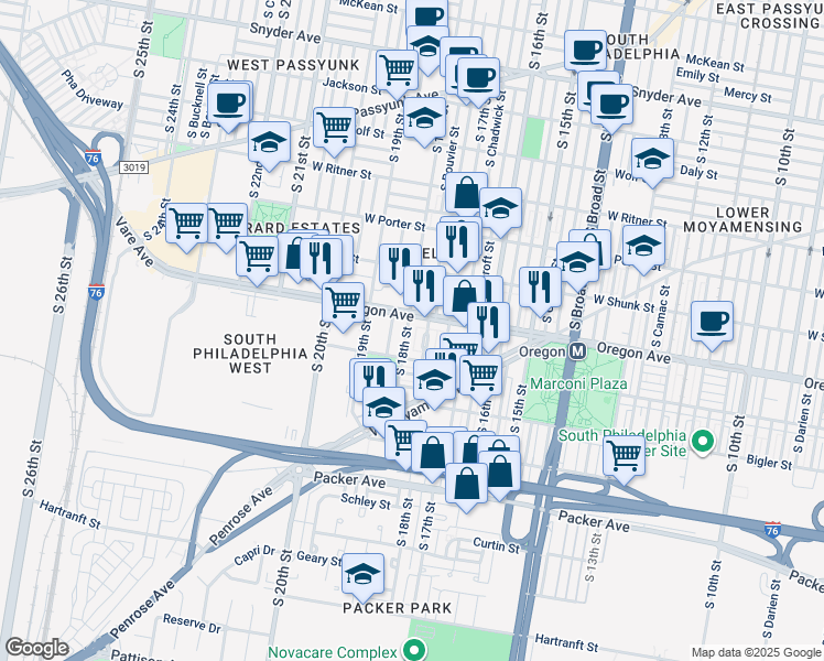 map of restaurants, bars, coffee shops, grocery stores, and more near 2715 South 18th Street in Philadelphia