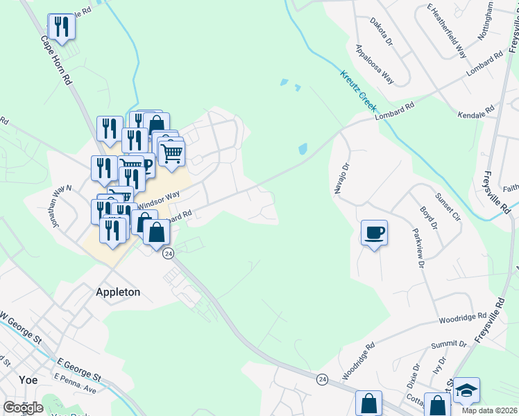 map of restaurants, bars, coffee shops, grocery stores, and more near 830 Lombard Road in Red Lion