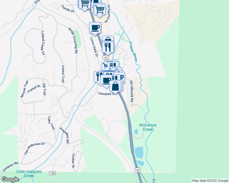 map of restaurants, bars, coffee shops, grocery stores, and more near 78966 U.S. 40 in Winter Park