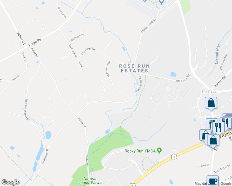 map of restaurants, bars, coffee shops, grocery stores, and more near 429 Mattrissa Ridge in Media