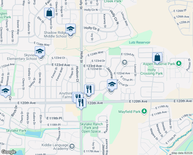 map of restaurants, bars, coffee shops, grocery stores, and more near 12087 Ivy Court in Brighton